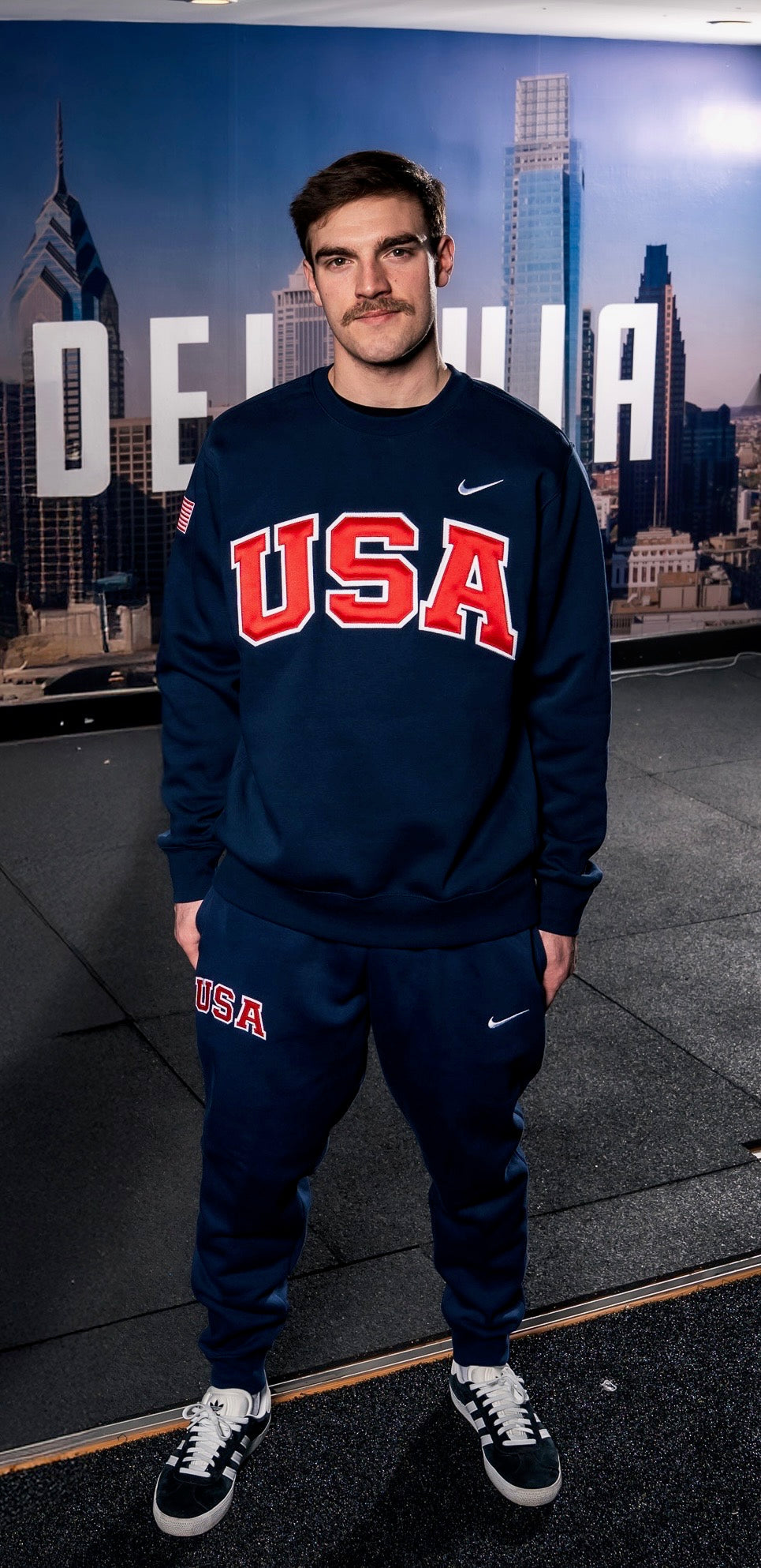 Navy Retro Nike Crew with Sewn-On USA and Flag