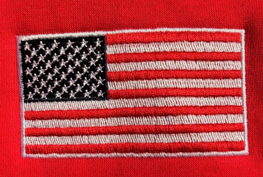 Red Retro Nike Hoodie with Sewn-On USA and Flag