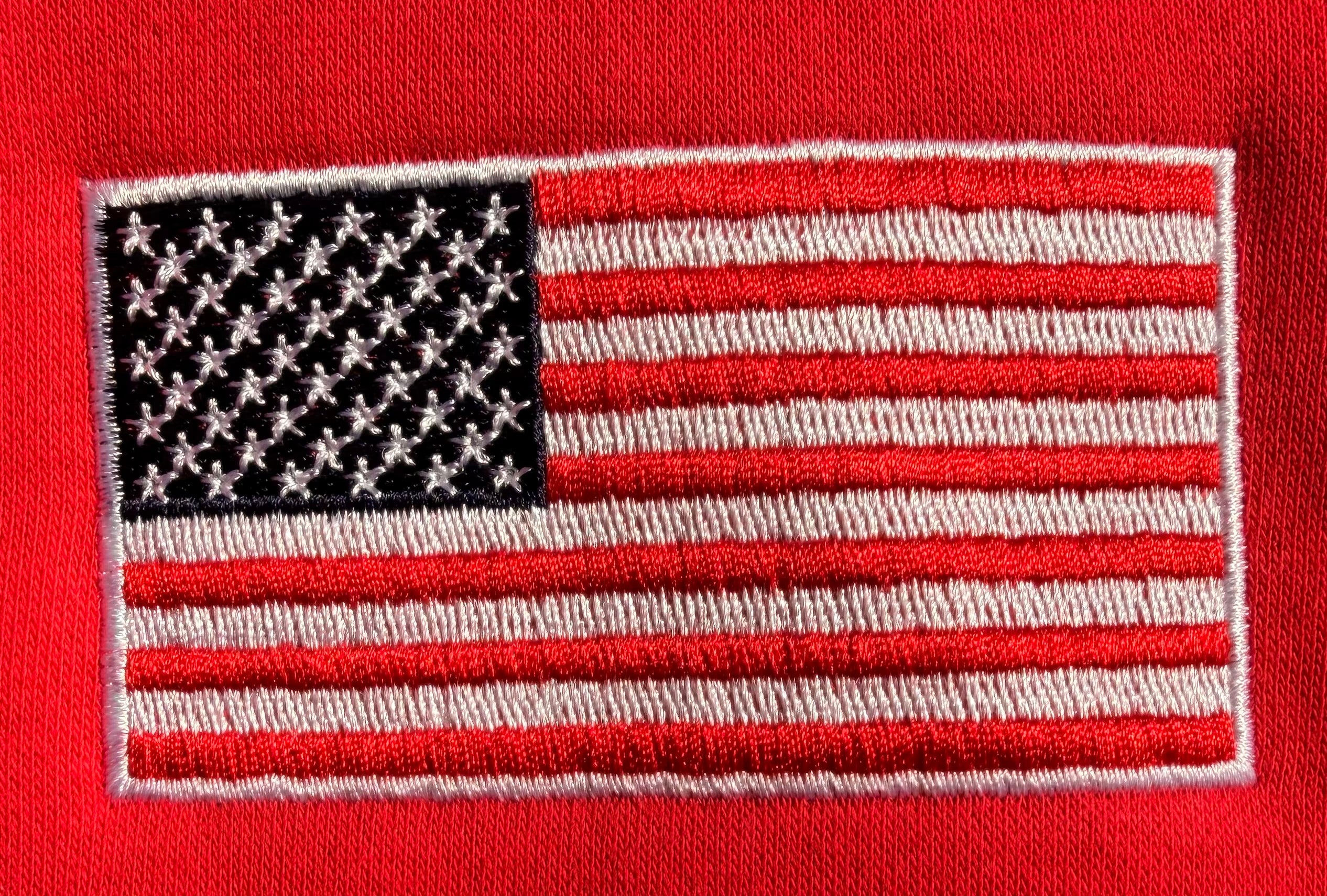 Red Retro Nike Hoodie with Sewn-On USA and Flag