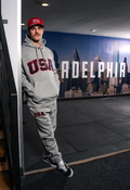 Grey Retro Nike Hoodie with Sewn-On USA and Flag