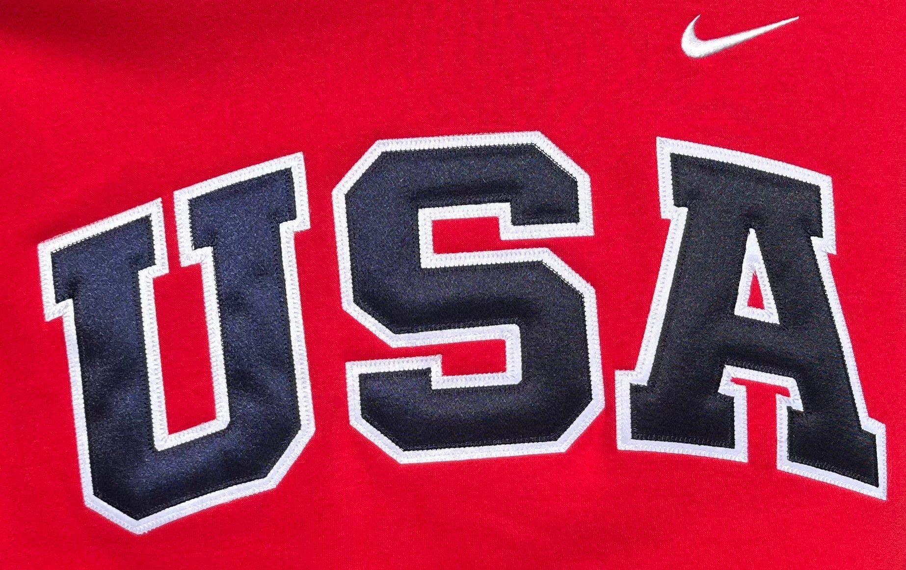 Red Retro Nike Hoodie with Sewn-On USA and Flag