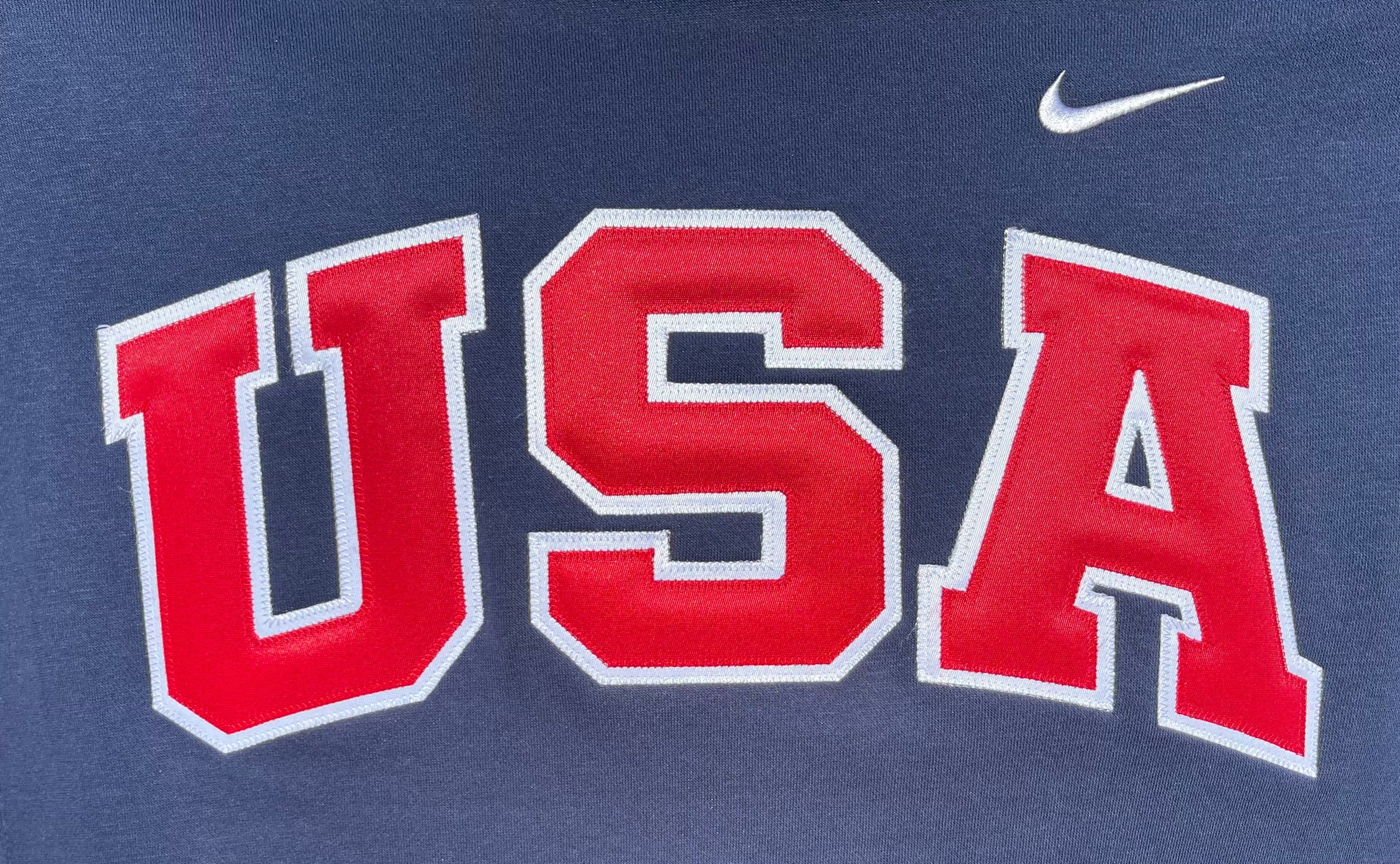 Navy Retro Nike Crew with Sewn-On USA and Flag