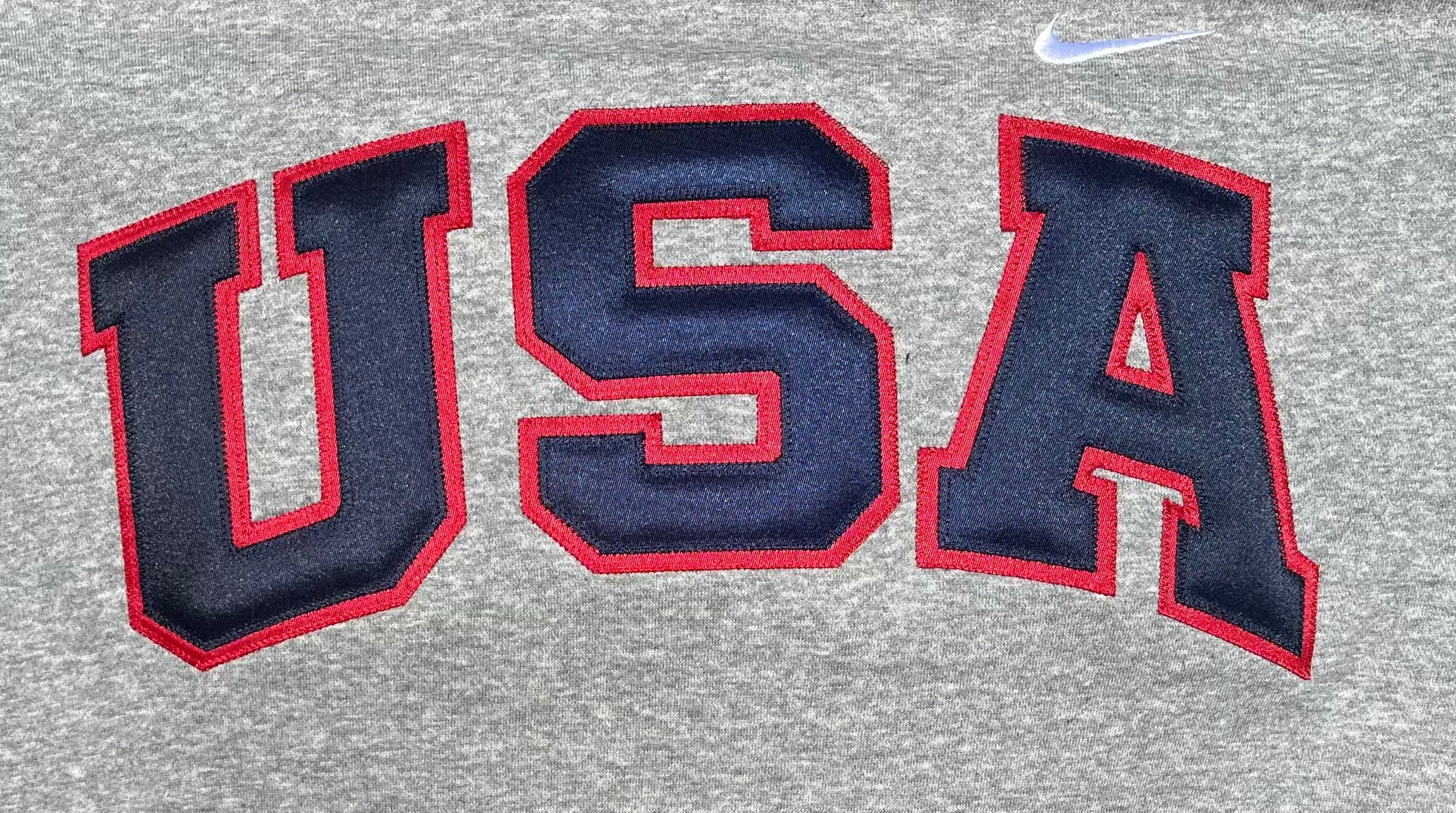 Grey Retro Nike Hoodie with Sewn-On USA and Flag