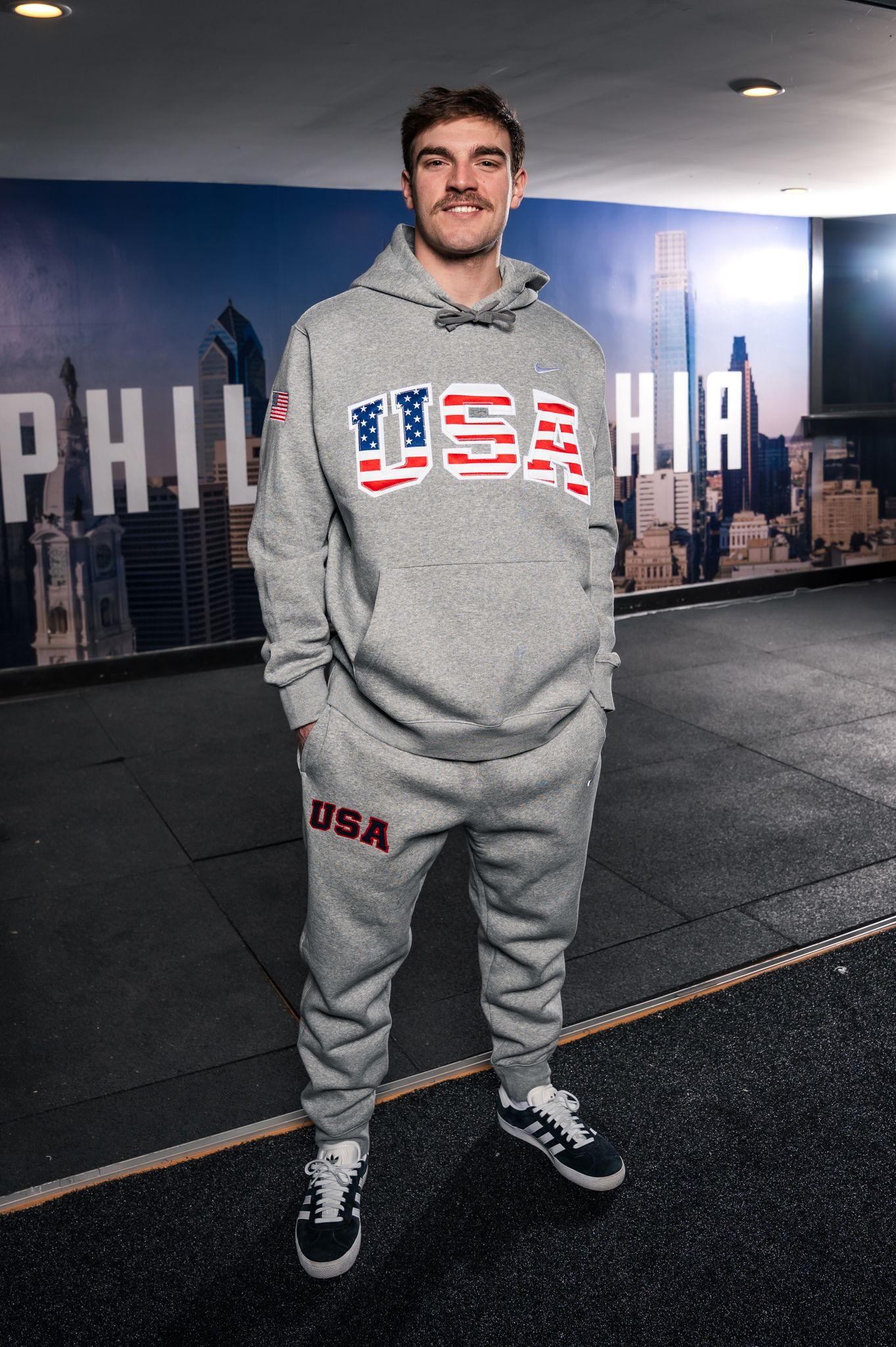 Grey Retro Nike Joggers with Sewn-On USA