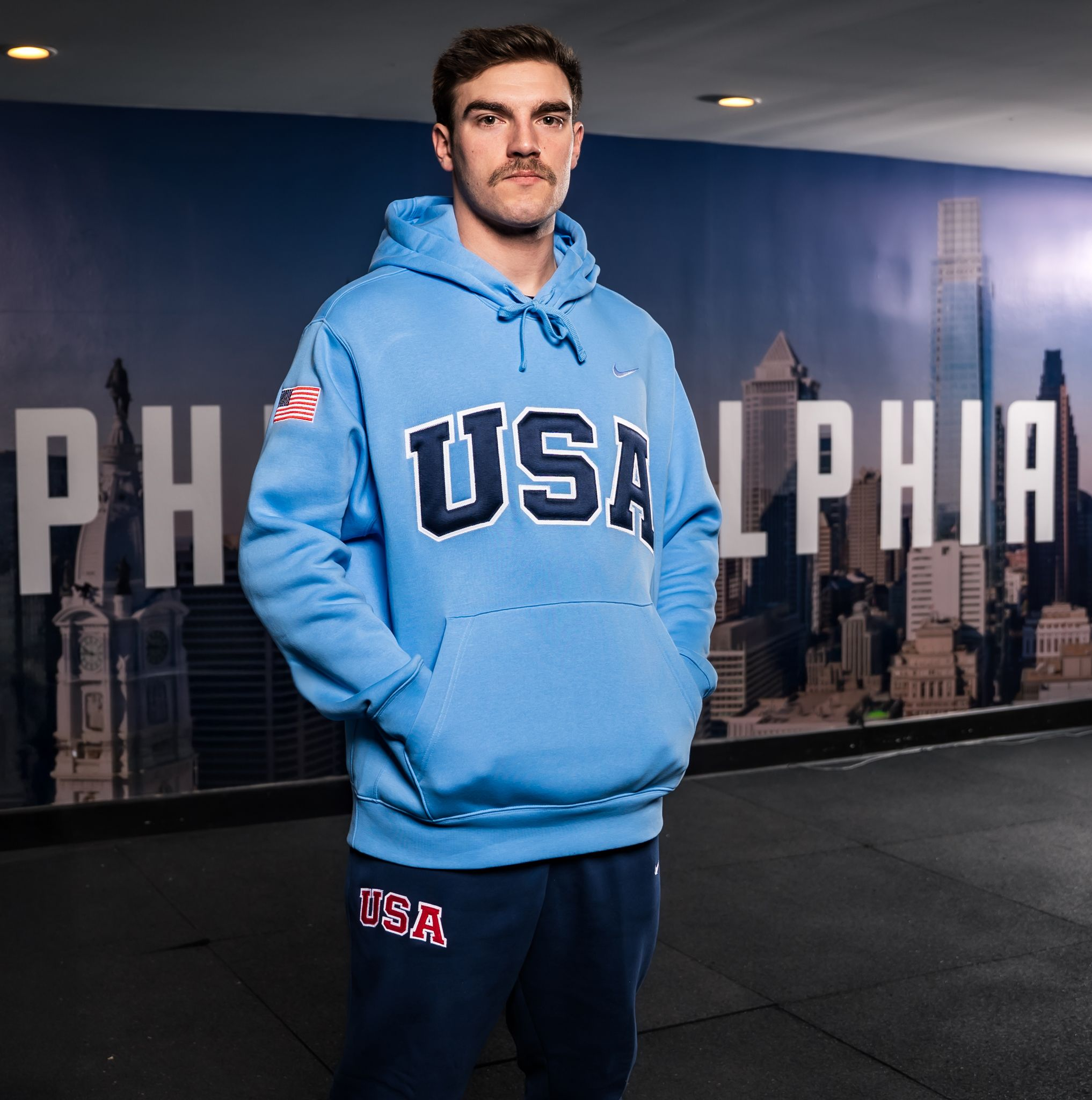 Carolina Retro Nike Hoodie with Sewn-On USA and Flag