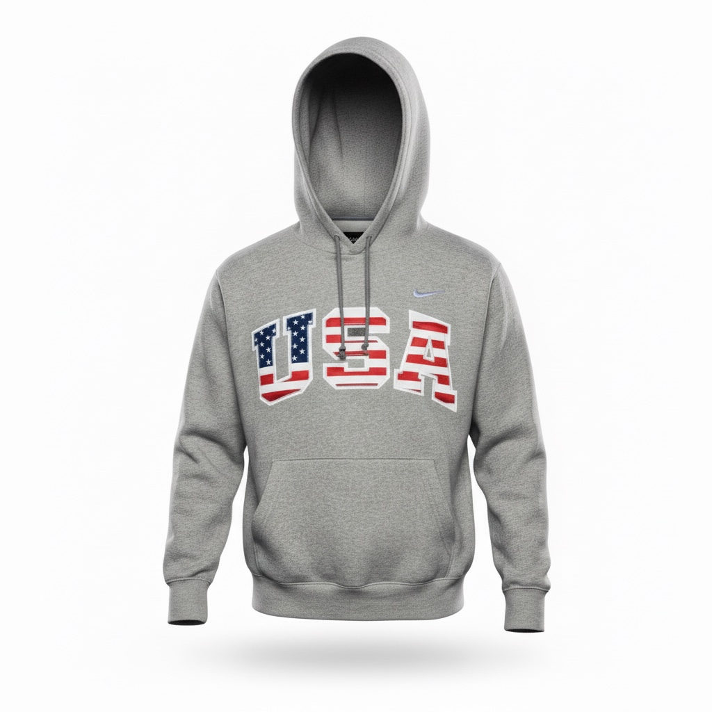 Stars & Stripes Retro Nike Hoodie with Sewn-On USA and Flag