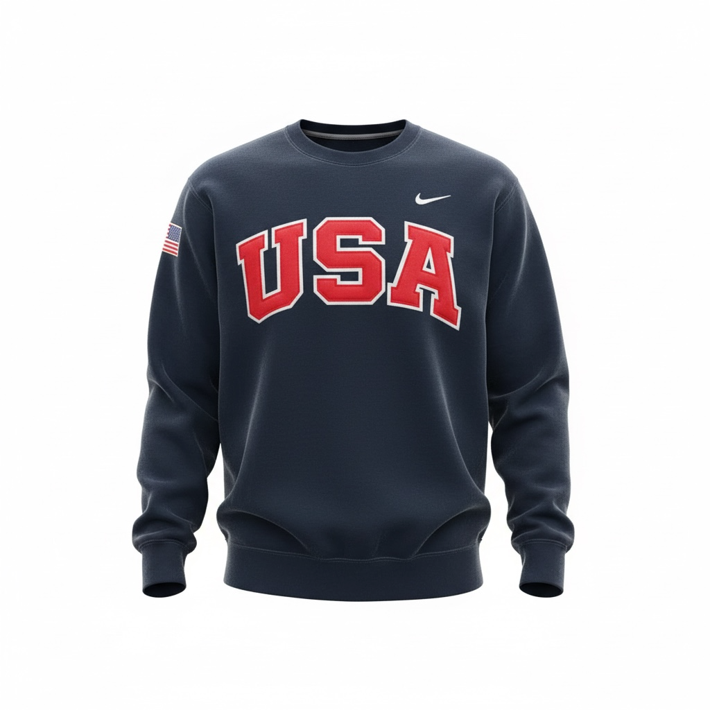 Navy Retro Nike Crew with Sewn-On USA and Flag