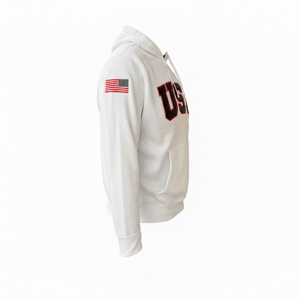 White Retro Nike Hoodie with Sewn-On USA and Flag