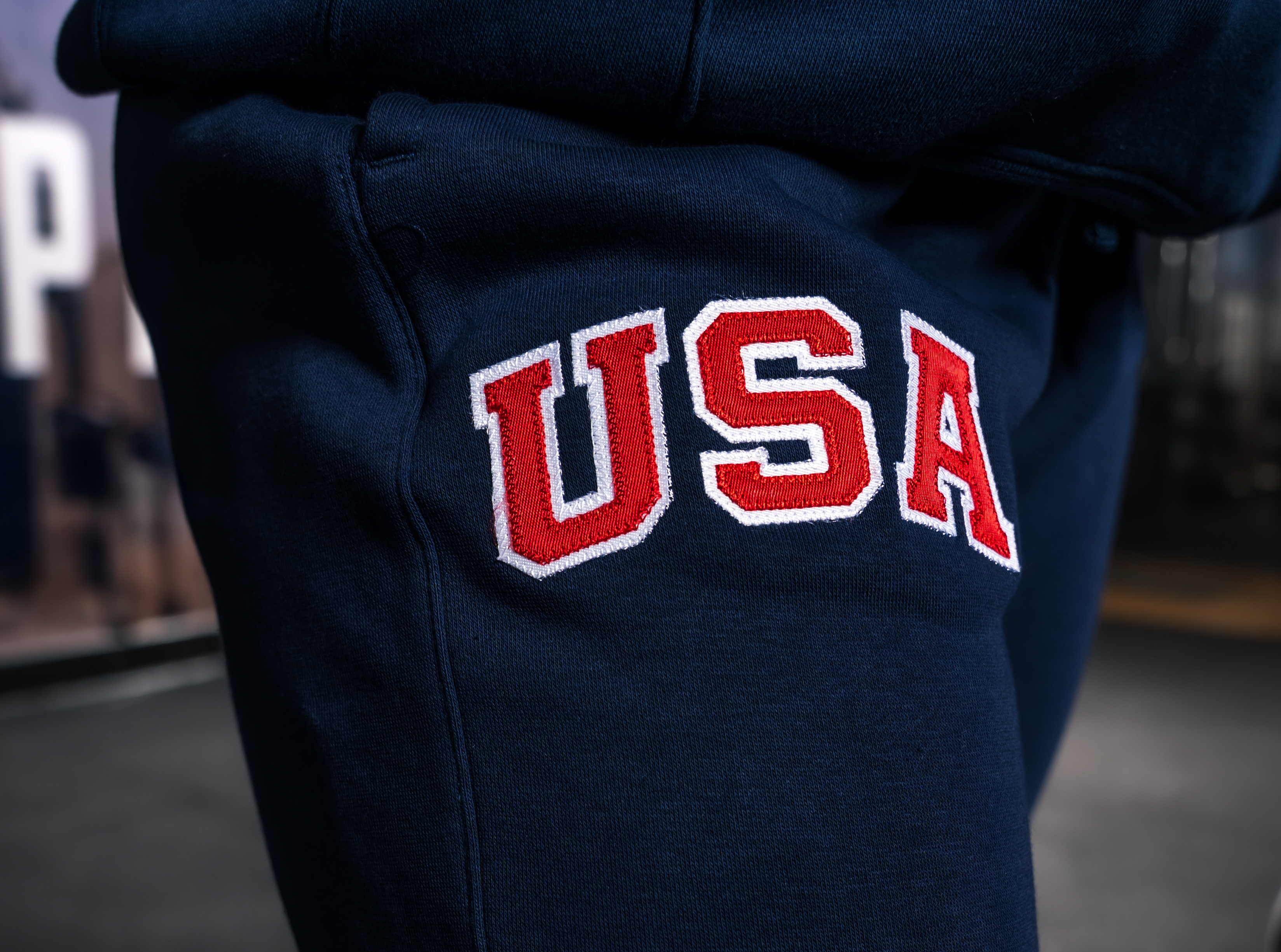 Navy Retro Nike Joggers with Sewn-On USA